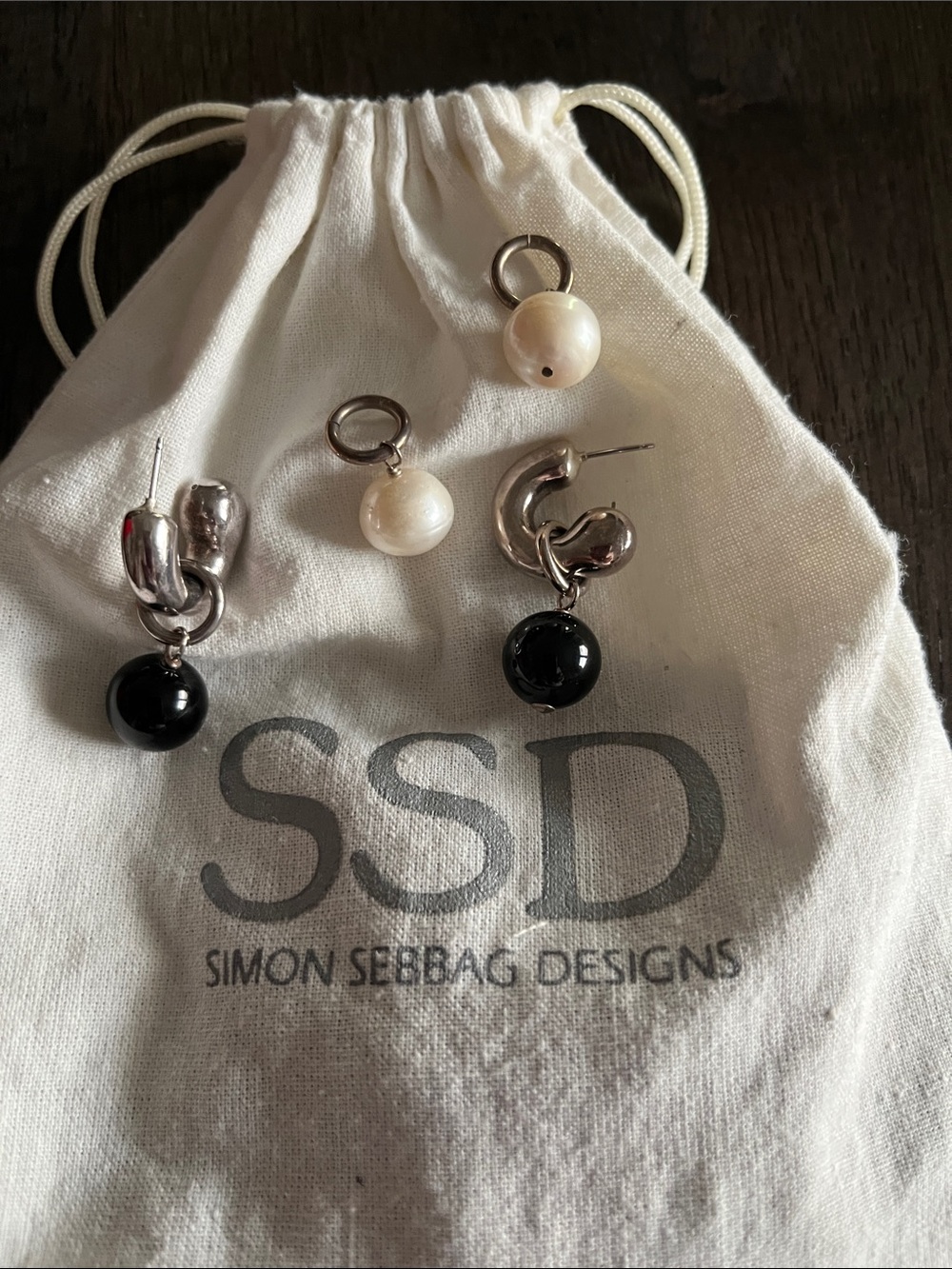 Simon Sebbag Silver Earrings with Black and White Beads